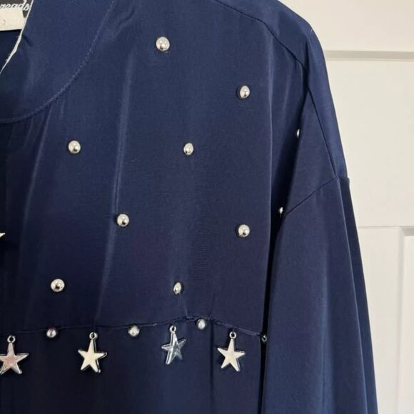 Silver Threads Navy Blue Jacket Size XL Vintage 90s Silver Stars Zip Retro - Picture 2 of 8